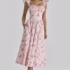 Różowa Sukienka Letnia Midi Livia z bawełny w stylu vintage