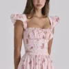 Różowa Sukienka Letnia Midi Livia z bawełny w stylu vintage