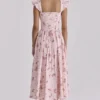 Różowa Sukienka Letnia Midi Livia z bawełny w stylu vintage