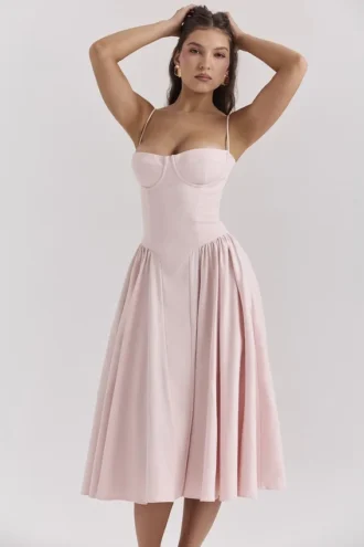 Różowa sukienka midi z gorsetem z twillu Samaria Ballerina