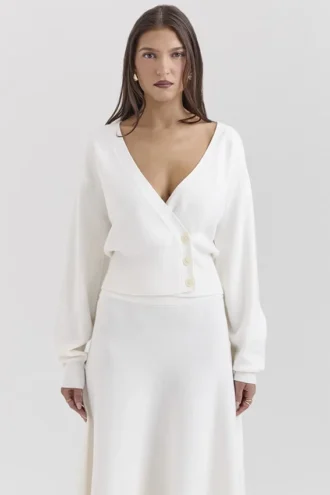 Rowan Ivory Wool Balloon Sleeve Wrap kardigany Rowan Ivory Wool Balloon Sleeve Wrap kardigany
