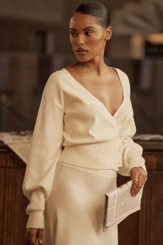 Rowan Ivory Wool Balloon Sleeve Wrap kardigany Rowan Ivory Wool Balloon Sleeve Wrap kardigany