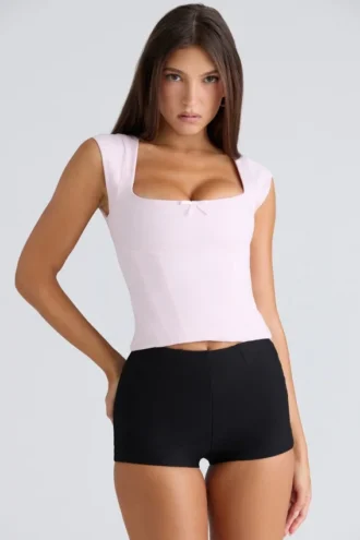 Różowy gorset z rękawkami typu cap sleeve