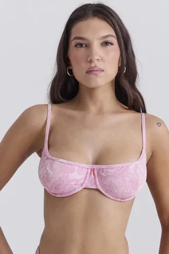 Różowy stanik bikini z fiszbinami w paisley Antibes