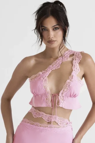 Różowy, zwiewny top z krótkim rękawem „Lorena”