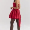 Salome Holly Red Satin Detachable Kokardowa Sukienka Mini
