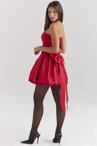 Salome Holly Red Satin Detachable Kokardowa Sukienka Mini Salome Holly Red Satin Detachable Kokardowa Sukienka Mini