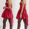 Salome Holly Red Satin Detachable Kokardowa Sukienka Mini