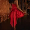 Salome Holly Red Satin Detachable Kokardowa Sukienka Mini