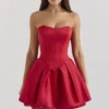Salome Holly Red Satin Detachable Kokardowa Sukienka Mini