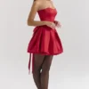 Salome Holly Red Satin Detachable Kokardowa Sukienka Mini