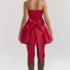 Salome Holly Red Satin Detachable Kokardowa Sukienka Mini