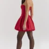 Salome Holly Red Satin Detachable Kokardowa Sukienka Mini