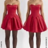 Salome Holly Red Satin Detachable Kokardowa Sukienka Mini