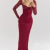 Satynowa sukienka maxi Perdi Berry z gorsetem Satynowa sukienka maxi Perdi Berry z gorsetem
