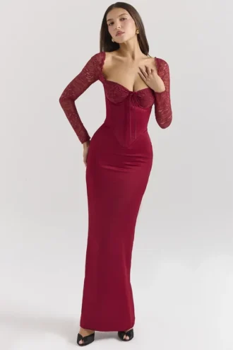 Satynowa sukienka maxi Perdi Berry z gorsetem