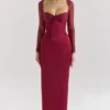 Satynowa sukienka maxi Perdi Berry z gorsetem Satynowa sukienka maxi Perdi Berry z gorsetem
