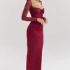 Satynowa sukienka maxi Perdi Berry z gorsetem Satynowa sukienka maxi Perdi Berry z gorsetem