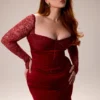 Satynowa sukienka maxi Perdi Berry z gorsetem Satynowa sukienka maxi Perdi Berry z gorsetem