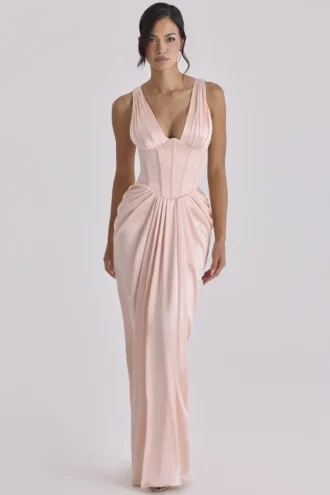 Satynowa sukienka maxi z gorsetem Angeline Blush – edycja limitowana Satynowa sukienka maxi z gorsetem Angeline Blush – edycja limitowana