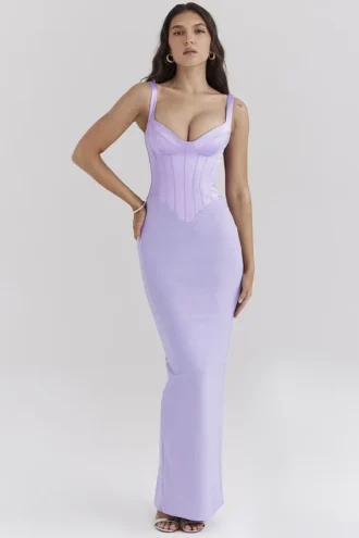 Satynowa sukienka maxi z gorsetem Breeze Orchid Satynowa sukienka maxi z gorsetem Breeze Orchid