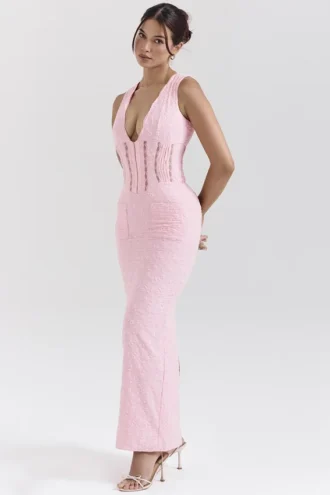 Sophina Perfectly Pink Broderie Anglais Plunge Maxi Sukienka Sophina Perfectly Pink Broderie Anglais Plunge Maxi Sukienka