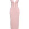 Sophina Perfectly Pink Broderie Anglais Plunge Maxi Sukienka Sophina Perfectly Pink Broderie Anglais Plunge Maxi Sukienka