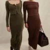 Gene Khaki Miękki, puszysty kardigan z dzianiny Gene Khaki Miękki, puszysty kardigan z dzianiny