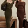 Gene Khaki Miękki, puszysty kardigan z dzianiny Gene Khaki Miękki, puszysty kardigan z dzianiny
