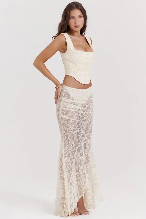 Spódnica maxi Therese Vintage w kolorze kremowym z koronką Spódnica maxi Therese Vintage w kolorze kremowym z koronką