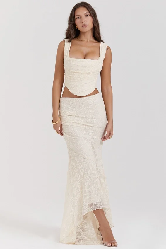 Spódnica maxi Therese Vintage w kolorze kremowym z koronką Spódnica maxi Therese Vintage w kolorze kremowym z koronką