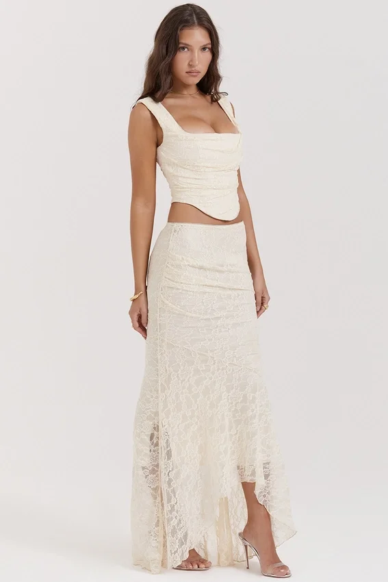 Spódnica maxi Therese Vintage w kolorze kremowym z koronką Spódnica maxi Therese Vintage w kolorze kremowym z koronką
