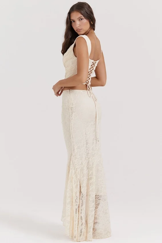 Spódnica maxi Therese Vintage w kolorze kremowym z koronką Spódnica maxi Therese Vintage w kolorze kremowym z koronką