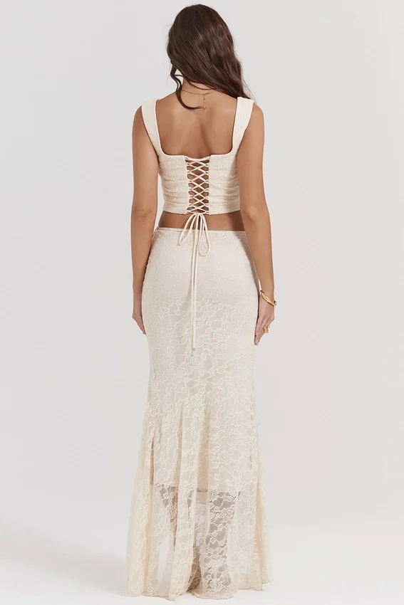 Spódnica maxi Therese Vintage w kolorze kremowym z koronką Spódnica maxi Therese Vintage w kolorze kremowym z koronką