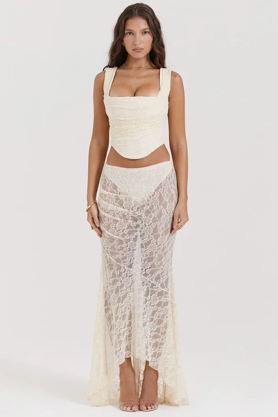 Spódnica maxi Therese Vintage w kolorze kremowym z koronką Spódnica maxi Therese Vintage w kolorze kremowym z koronką