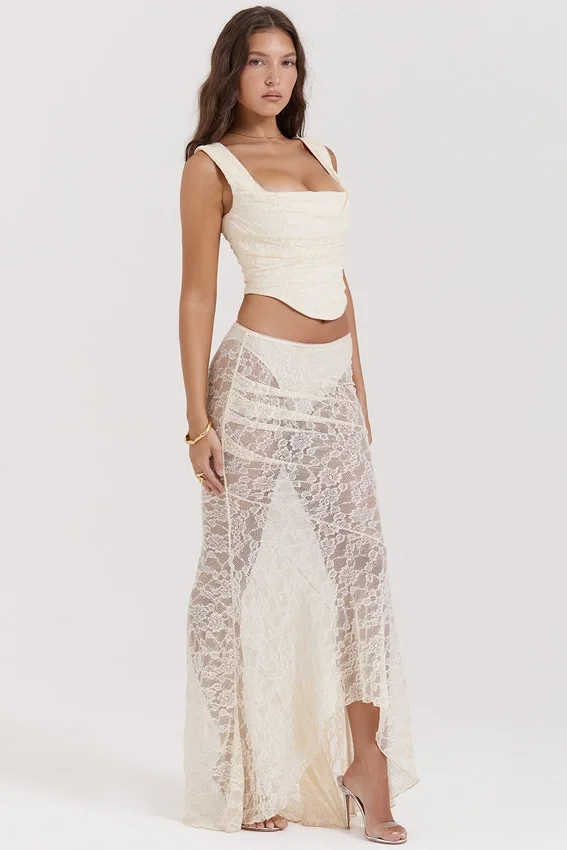 Spódnica maxi Therese Vintage w kolorze kremowym z koronką Spódnica maxi Therese Vintage w kolorze kremowym z koronką