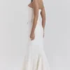 Spódnica maxi Veronica Vintage w kolorze kości słoniowej z haftowanym godetem