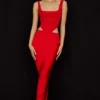 Spódnica midi Colette Scarlet z satyny z niskim stanem