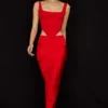 Spódnica midi Colette Scarlet z satyny z niskim stanem