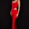Spódnica midi Colette Scarlet z satyny z niskim stanem