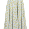 Spódnica midi Cora z miękkiej bawełny w niebieski kwiatowy wzór w stylu vintage Spódnica midi Cora z miękkiej bawełny w niebieski kwiatowy wzór w stylu vintage