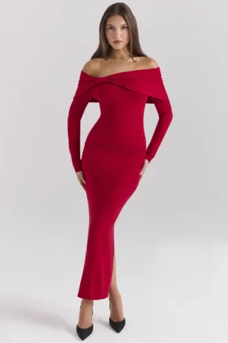 Spódnica midi Faith Holly Red z mieszanki kaszmiru Spódnica midi Faith Holly Red z mieszanki kaszmiru