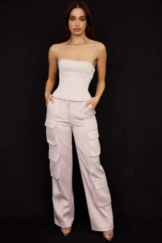 Spodnie cargo z prostymi nogawkami Daria Crystal Satin Spodnie cargo z prostymi nogawkami Daria Crystal Satin