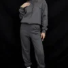 Halo Ciemnoszara bawełniana Bluza z Kapturem oversize z polarową podszewką Halo Ciemnoszara bawełniana Bluza z Kapturem oversize z polarową podszewką