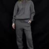 Halo Ciemnoszara bawełniana Bluza z Kapturem oversize z polarową podszewką Halo Ciemnoszara bawełniana Bluza z Kapturem oversize z polarową podszewką