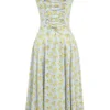 Sukienka bustier z bawełny w delikatny niebieski kwiatowy wzór w stylu vintage Sukienka bustier z bawełny w delikatny niebieski kwiatowy wzór w stylu vintage