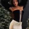 Sukienka gorsetowa bez ramiączek Jaina w kolorze czarnym i kremowym w stylu vintage