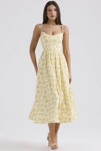 Sukienka gorsetowa Lolita z bawełny w vintage’owy kwiatowy wzór Sukienki Letnie
