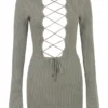 Sukienka Jada z dzianiny w kolorze artyszokowym, wiązana pod szyją