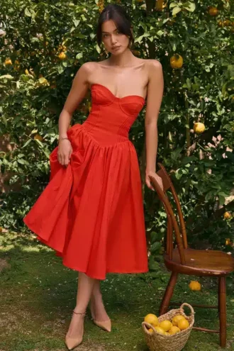 Sukienka Letnia bez ramiączek Elizabeth w kolorze Italian Tomato